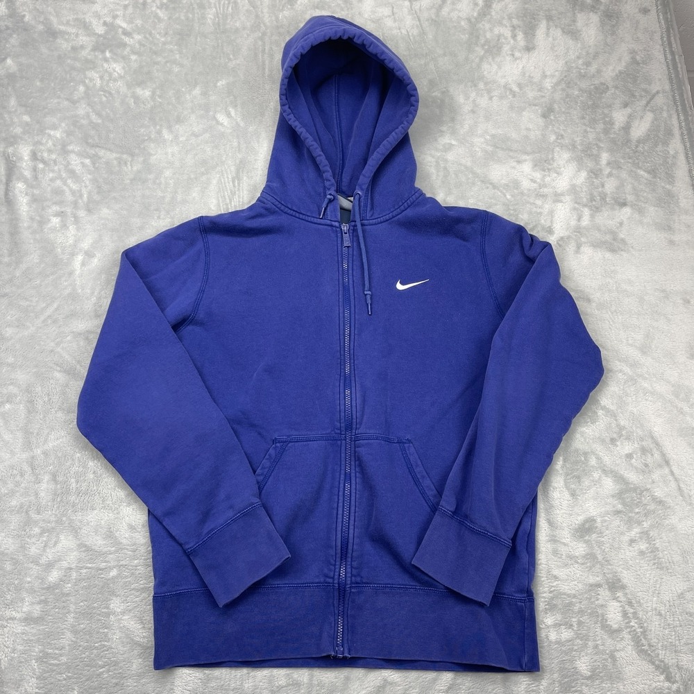 Nike Full Zip Hoodie Mens L Blue Fleece Lined Swoosh‎ Logo Long Sleeve Outdoor